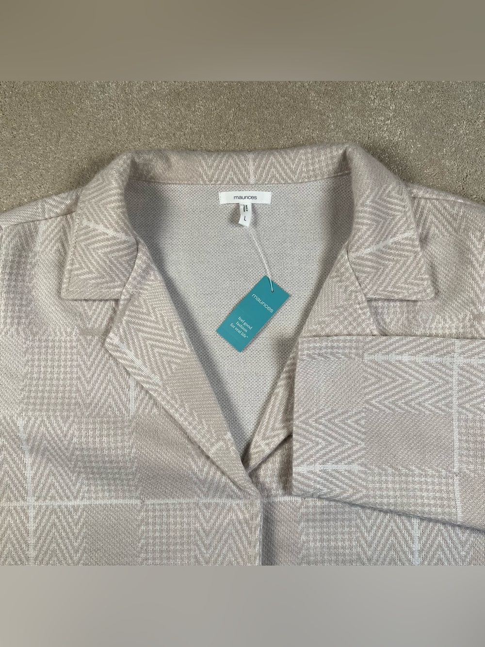 Blazer Jacket Tan Beige Snap Front NWT maurices Patterned Soft Women's Large